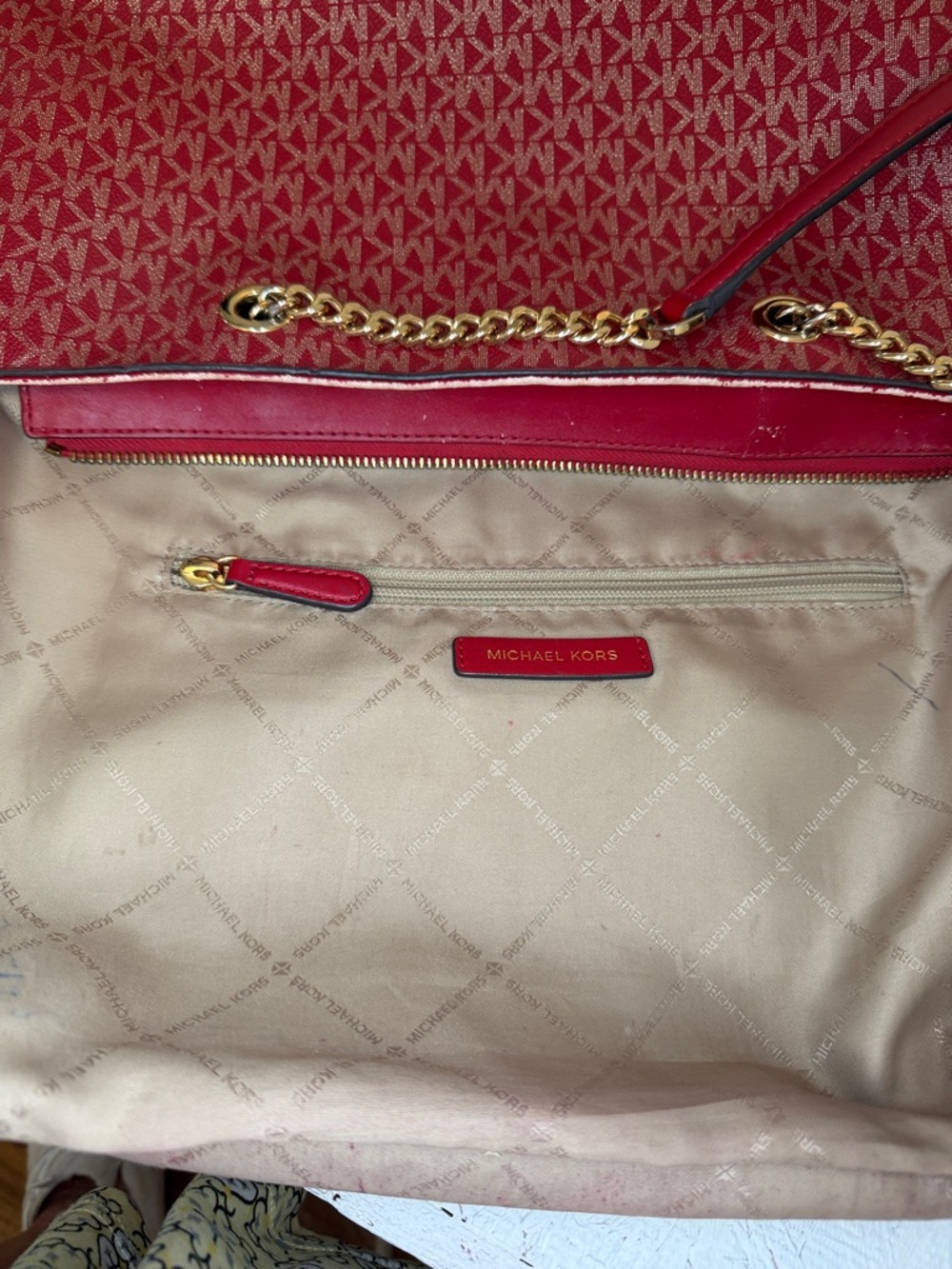 Michael Kors, GUC red & cream signature logo shoulder bag 14 x 9 "by 4 deep - Picture 9 of 14